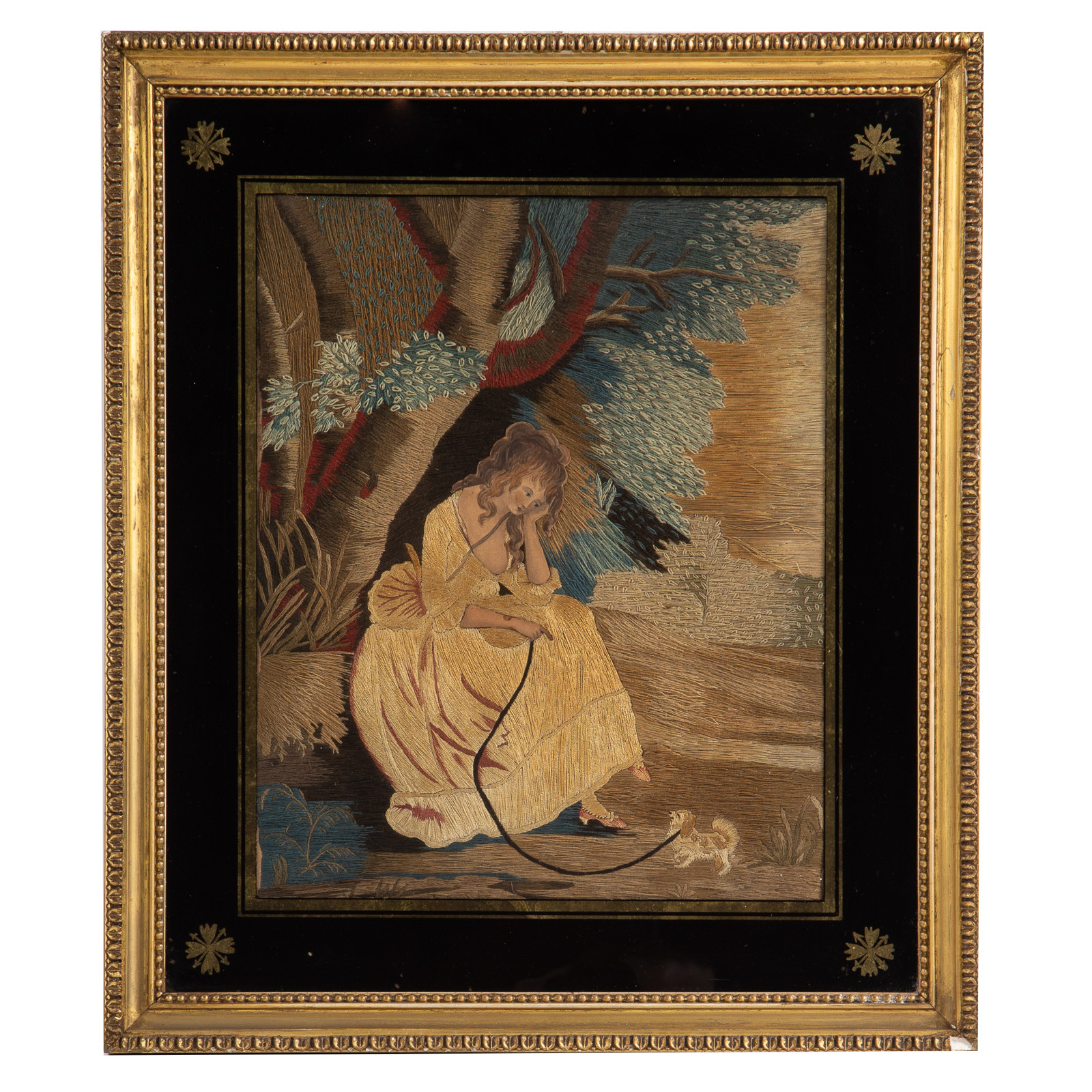 Appraisal: TH CENTURY BRITISH NEEDLEWORK PICTURE Depicting a contemplative young woman