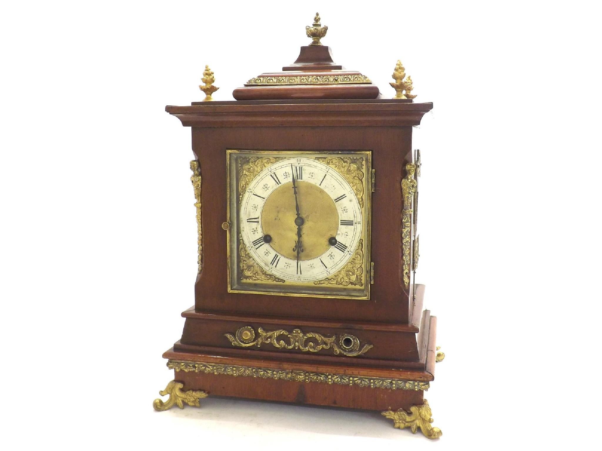 Appraisal: Mahogany two train bracket clock the movement striking the hours