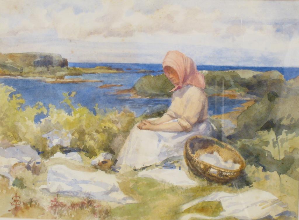 Appraisal: MARGARET ISOBEL SETON Bleaching the Linen signed with monogram watercolour