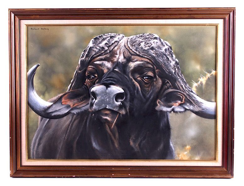 Appraisal: Original Cape Buffalo Oil Painting by Richart This is an