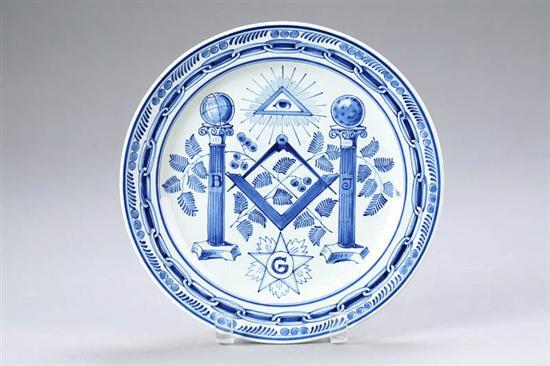 Appraisal: DELFT PLATE Blue and white Masonic decoration d