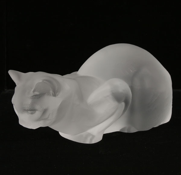 Appraisal: Lalique frosted art glass cat Chat Couche Signed Lalique France