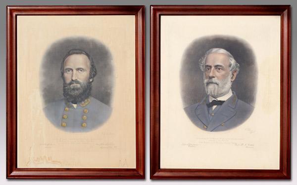 Appraisal: PAIR OF HAND COLORED ENGRAVINGS ROBERT E LEE THOMAS JONATHAN