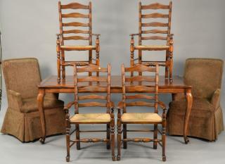 Appraisal: Seven piece lot include dining table four ladderback armchairs and