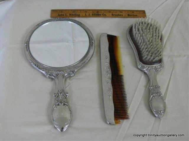 Appraisal: Vintage Silverplate Hand Mirror Brush Comb Set - comb has