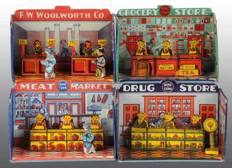 Appraisal: Lot of Tin Litho Marx Home Town Store Toys Description