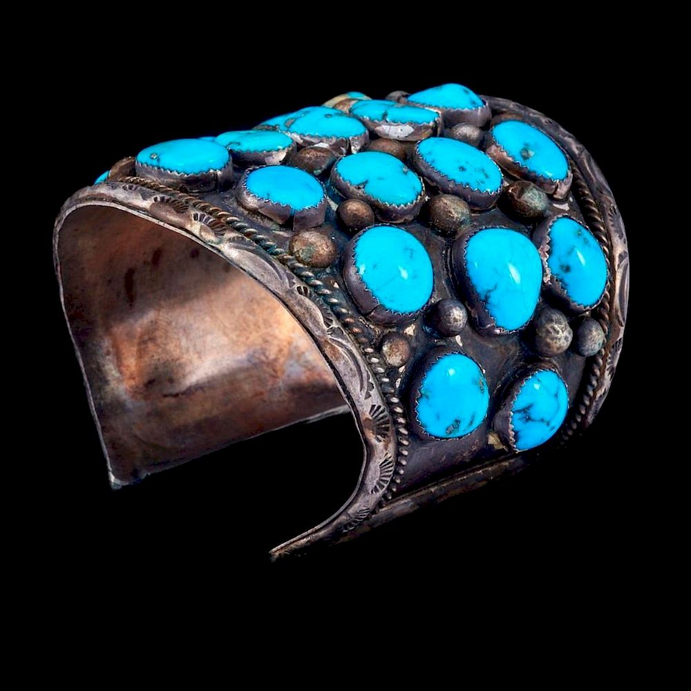 Appraisal: NAVAJO CUFF BRACELET An old pawn turquoise and silver cuff