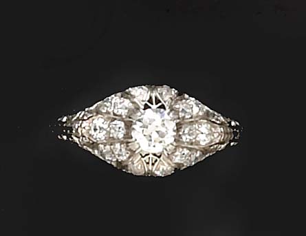 Appraisal: DIAMOND RING Platinum ring set with one European cut diamond