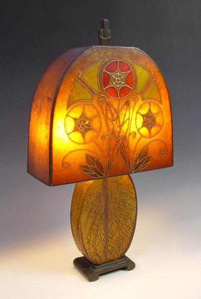 Appraisal: ARTS CRAFTS ART DECO TRANSITIONAL ART GLASS LAMP WITH MICA