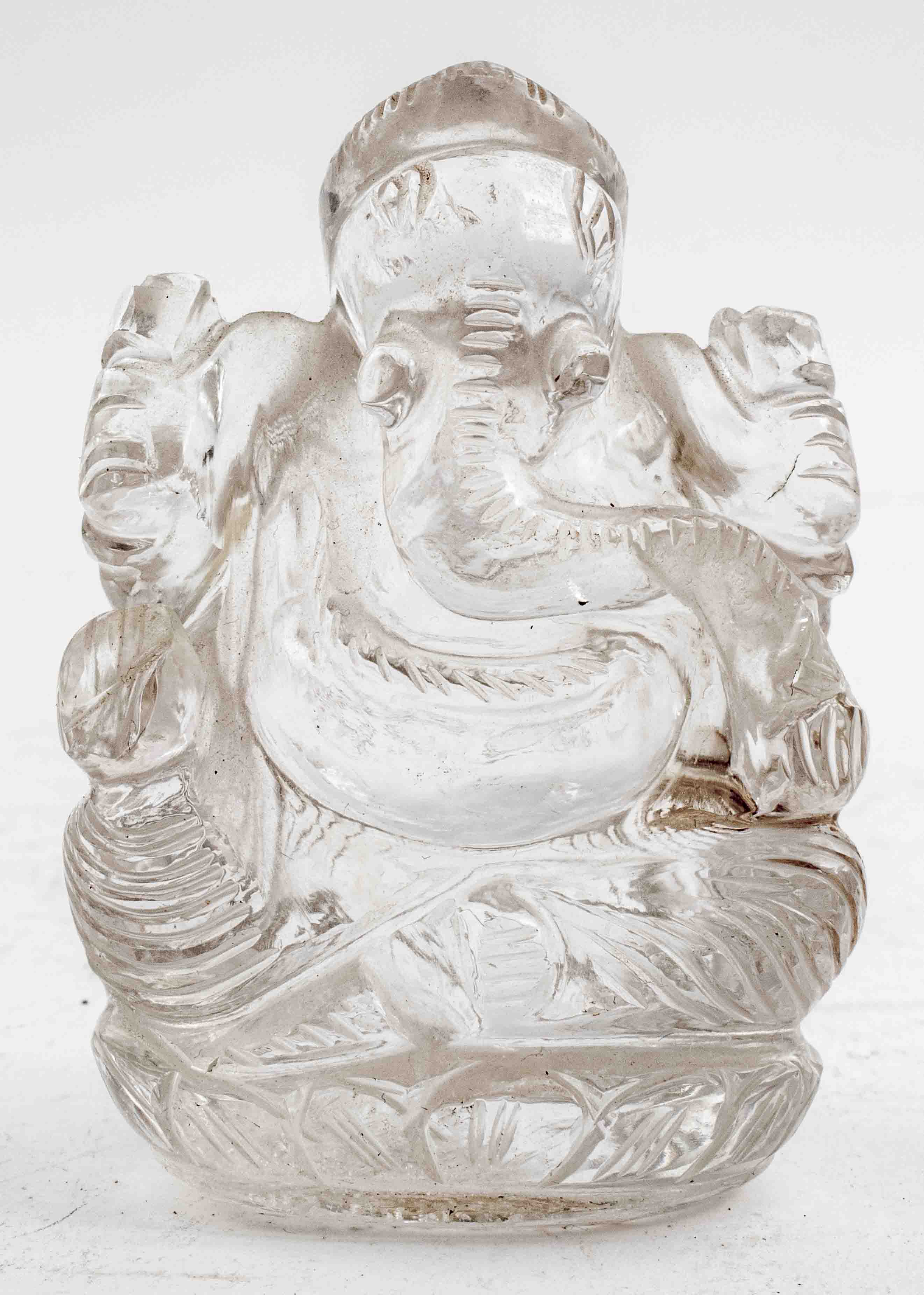 Appraisal: INDIAN ROCK CRYSTAL CARVING OF GANESHA Indian rock crystal quartz