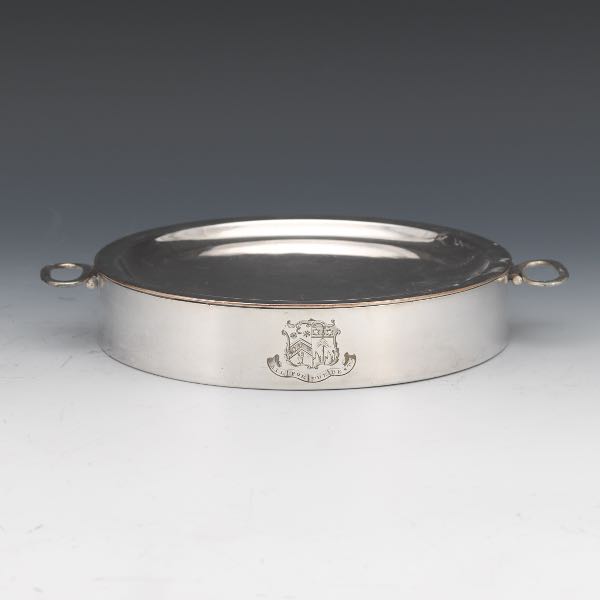 Appraisal: VICTORIAN SILVER PLATED INDIVIDUAL HOT WATER ARMORIAL WARMER SIR BENJAMIN