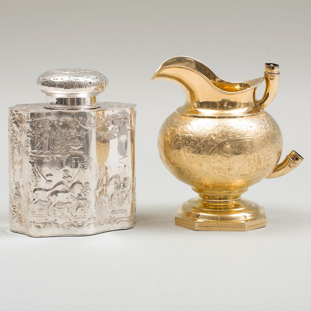 Appraisal: Russian Silver-Gilt Cream Jug and a Continental Repouss Silver Tea