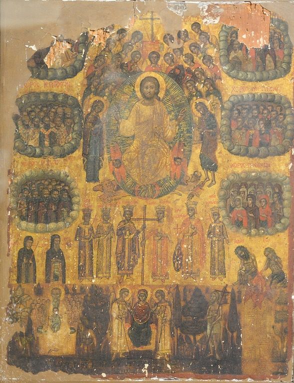 Appraisal: Monumental Russian icon of Diesis with Saints th century or