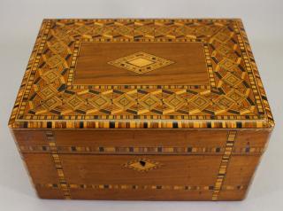 Appraisal: Vintage Marquetry Inlaid Jewelry Box Vintage Marquetry Inlaid Jewelry Box