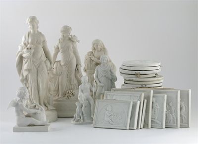 Appraisal: Three Parian and three biscuit porcelain figures eight rectangular and