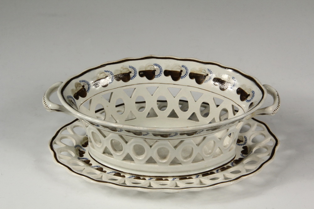 Appraisal: ENGLISH SOFT PASTE BASKET UNDERPLATE - Stevenson Reticulated Oval Chestnut