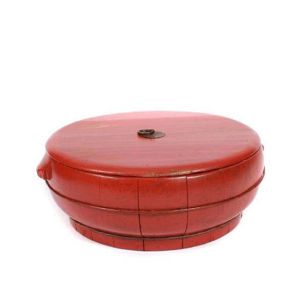 Appraisal: A Chinese red lacquered wood food storage bowl and cover