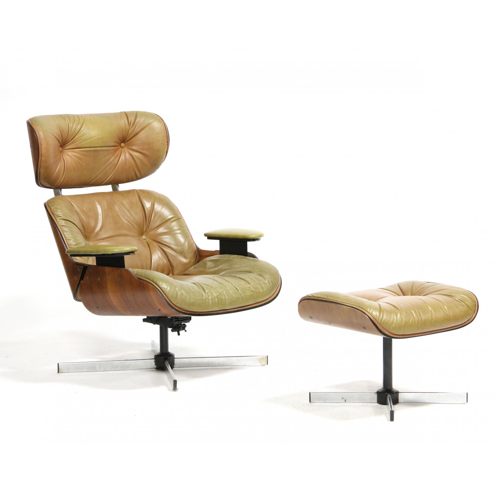 Appraisal: after Charles Eames Lounge Chair and Ottoman s teak veneer