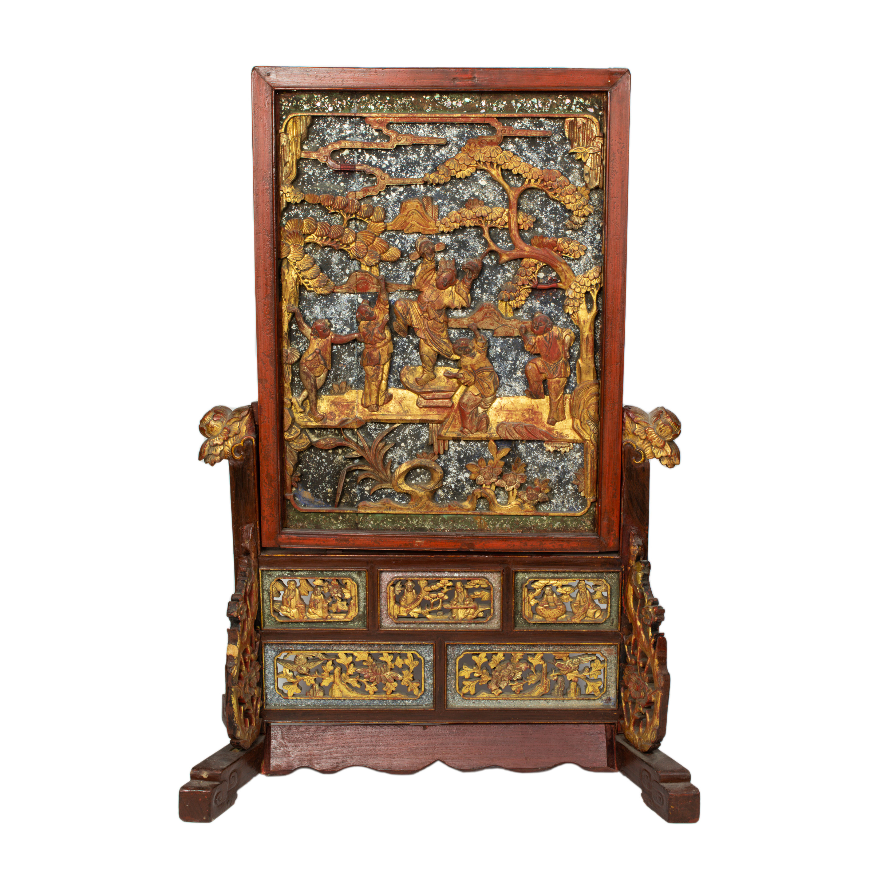 Appraisal: CHINESE GILT-LACQUERED TABLE SCREEN Chinese gilt-lacquered table screen the rectangular