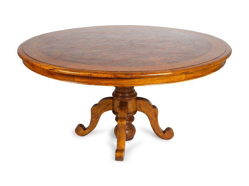 Appraisal: A Continental Parquetry Walnut Center Table Height x diameter inches