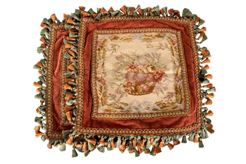 Appraisal: PAIR OF AUBUSSON NEEDLEWORK PILLOW COVERSa pair of Aubusson needlework