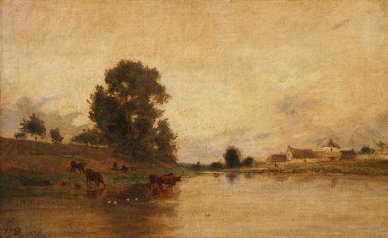 Appraisal: CIRCLE OF CHARLES FRANCOIS DAUBIGNY th century COWS IN A