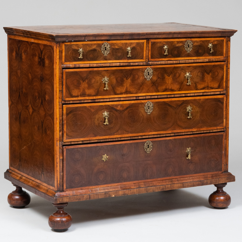 Appraisal: Fine William and Mary Olive Wood Oyster Veneered Chest of