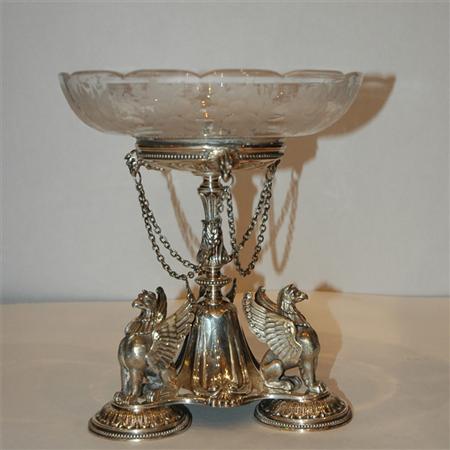 Appraisal: Victorian Silver Plated and Etched Glass Centerpiece Height Estimate -