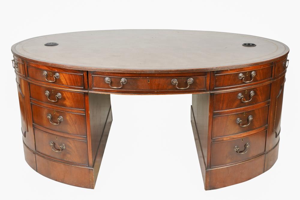 Appraisal: GEORGIAN STYLE MAHOGANY PARTNER'S DESKlate th century unsigned the oval