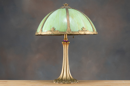 Appraisal: Antique bent panel slag glass Table Lamp circa - diameter