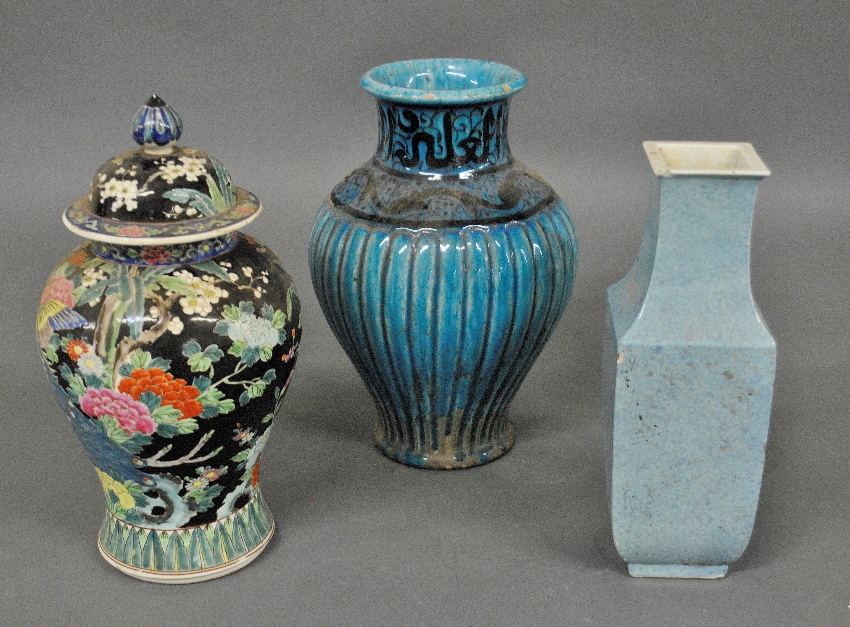 Appraisal: - Three Asian vases to incl a blue glazed earthenware