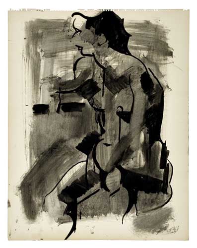 Appraisal: ROBERT BLACKBURN - Seated Nude Brush and ink wash on