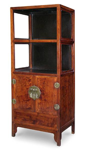 Appraisal: A fine huanghuali two-door cabinet with bookshelves th th Century