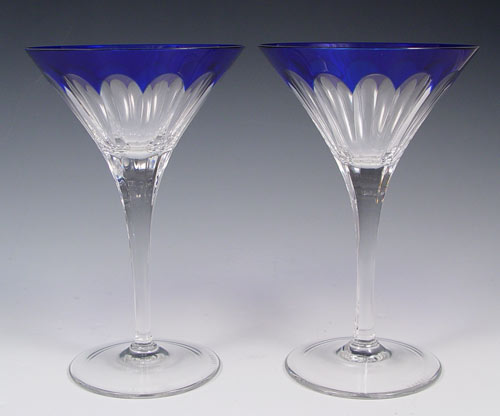 Appraisal: PAIR FABERGE COBALT CUT TO CLEAR CHAMPAGNE STEMS IN PRESENTATION