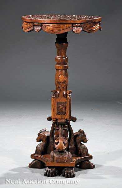 Appraisal: An American Folk Art Carved Walnut Candlestand th c Stephen