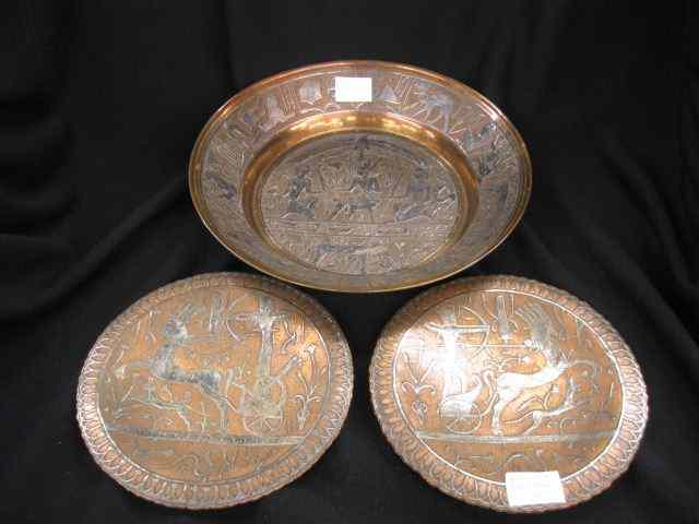 Appraisal: Egyptian Style Mixed Metal Bowl Plates silver on copper fine