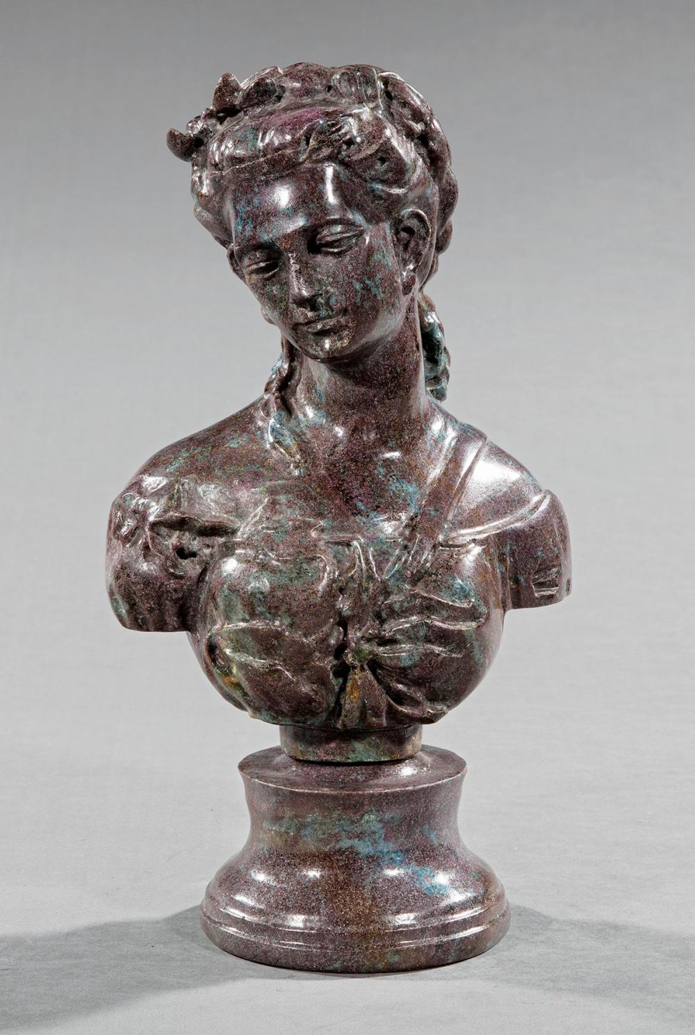 Appraisal: Carved Ruby Zoisite Bust of a Maiden h in w