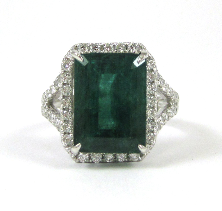 Appraisal: EMERALD DIAMOND AND FOURTEEN KARAT GOLD RING with AGI appraisal