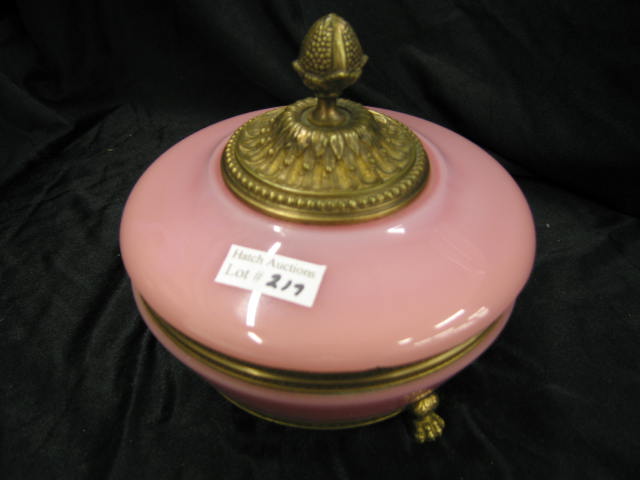 Appraisal: French Pink Opaline Art Glass Dresser Box round bronze ormoulu