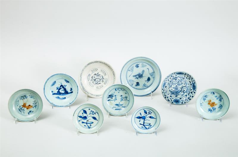 Appraisal: GROUP OF EIGHT MING TYPE BLUE AND WHITE DISHES AND