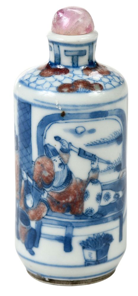 Appraisal: Chinese Porcelain Snuff Bottle With Warrior with underglaze blue reign