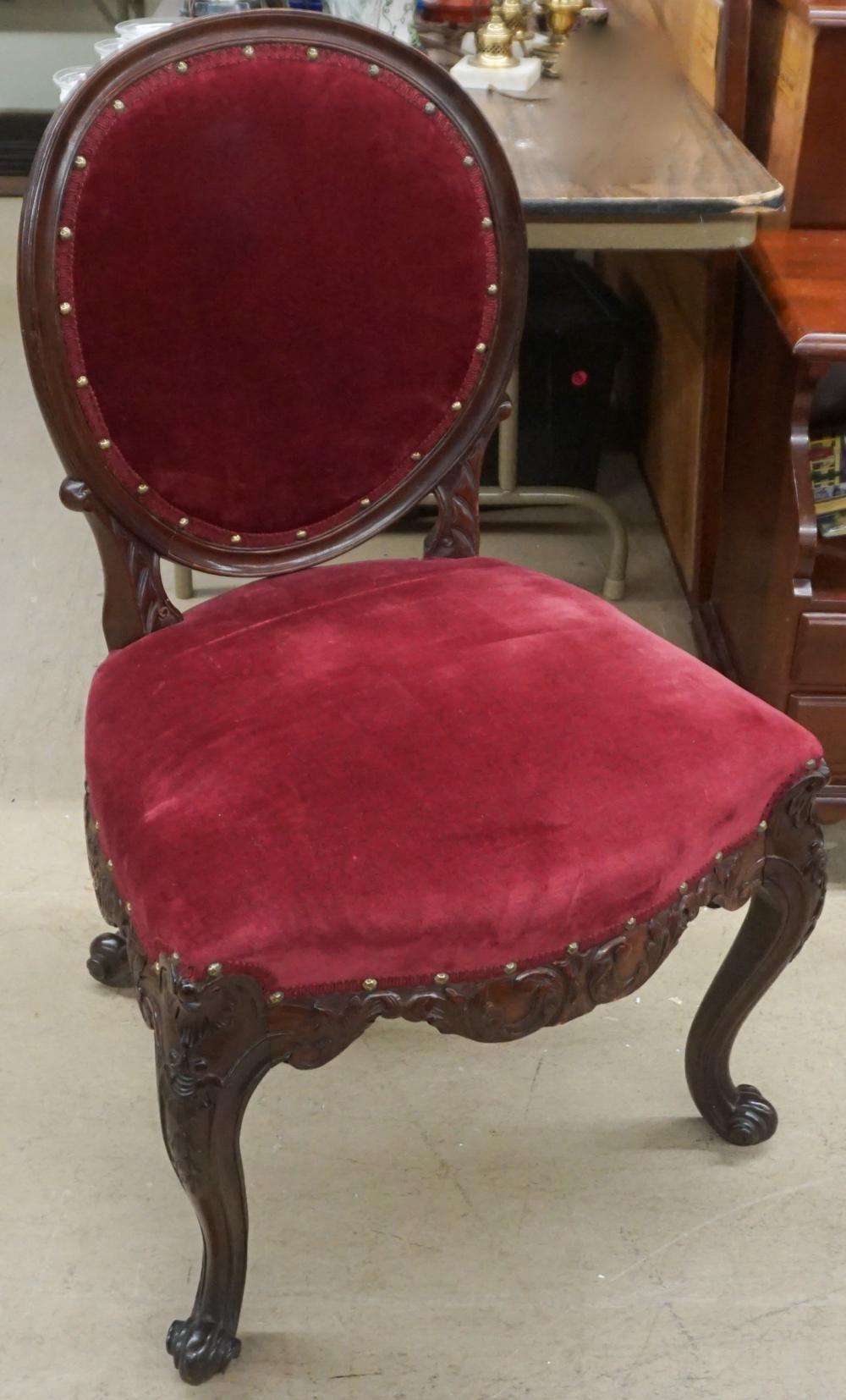 Appraisal: Rococo Style Carved Mahogany and Velvet Upholstered Seat and Back