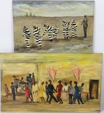 Appraisal: PAIR OF AFRICAN AMERICAN PAINTINGS OIL PAINTINGSON BOARD CA ONE