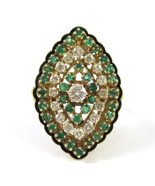 Appraisal: EMERALD DIAMOND AND FOURTEEN KARAT GOLD RING set with round-cut