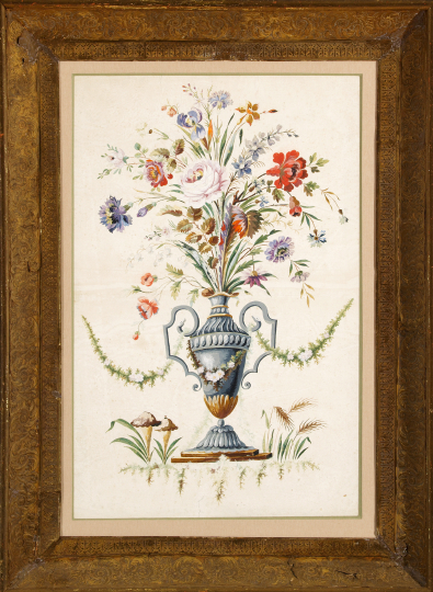 Appraisal: Fine French Hand-Blocked Paper Panel featuring a vase of flowers