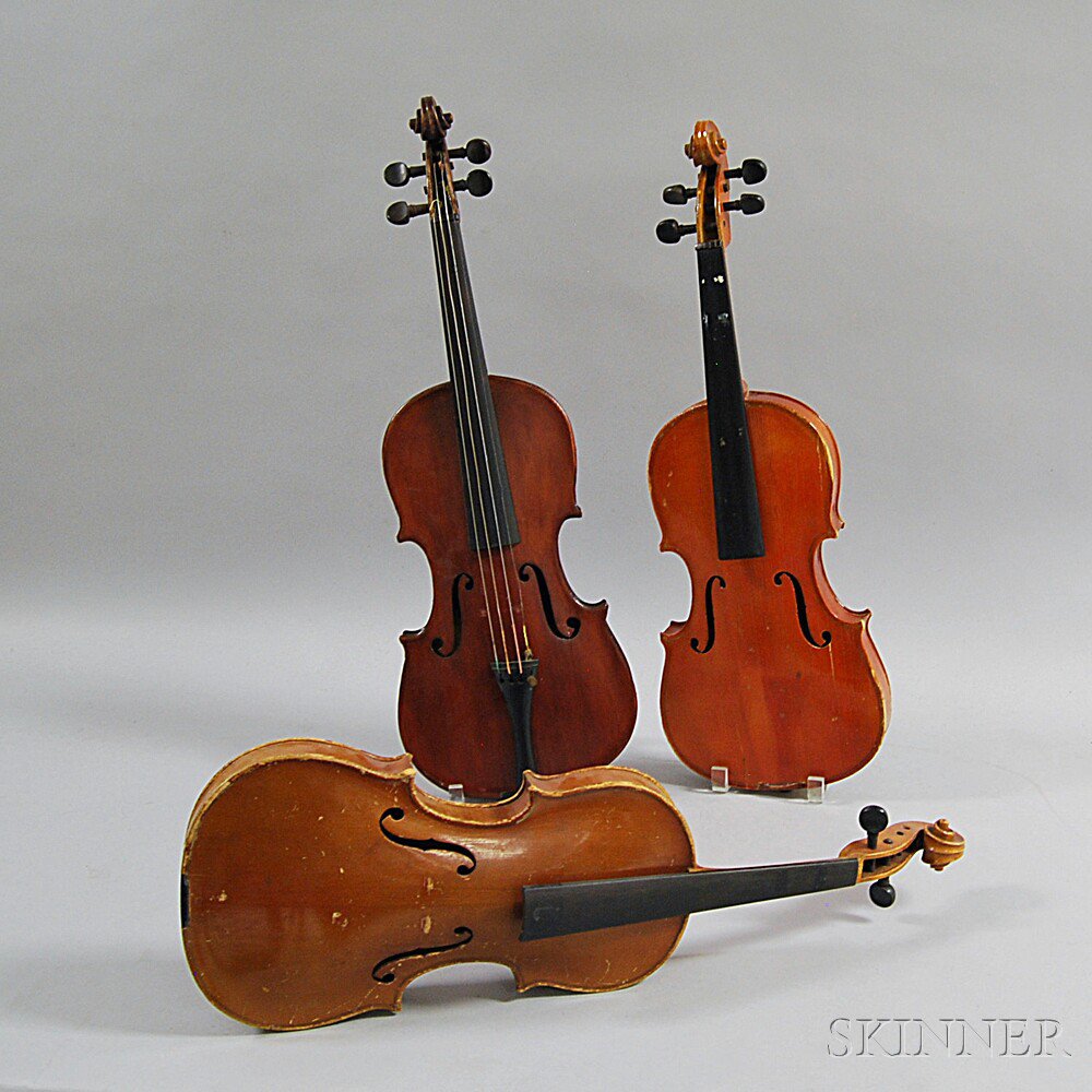 Appraisal: Three Violins a child's German violin labeled KLOTZ a Chinese