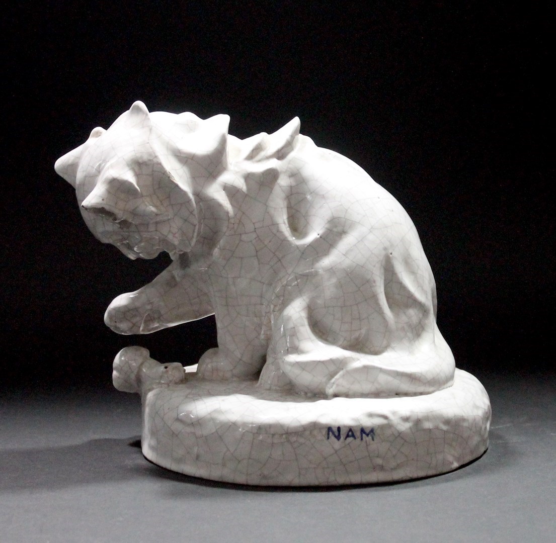 Appraisal: A white glazed pottery cat by Jacques Lehmann French -