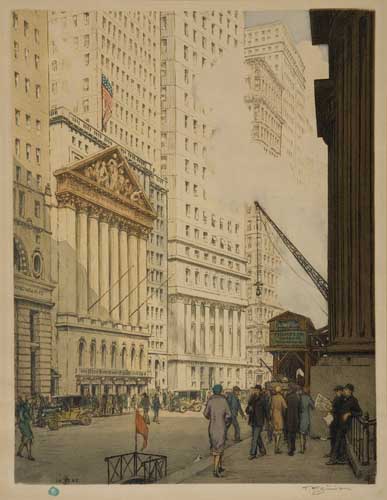 Appraisal: TAVIC F SIMON Wall Street Color soft-ground etching and aquatint