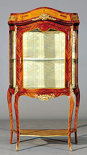 Appraisal: Louis XVI style vitrine kingwood and bronze-mounted cabinet upper serpentine