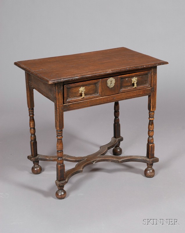 Appraisal: William and Mary Diminutive Oak Side Table with antique elements